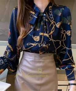 シャツ・ブラウス | ブラウス レディース 長袖ブラウス 秋服 オフィスブラウス リボンネック オシャレブラウス プリントトップス 韓国風 上品 大人 ゆったりシャツ40代 通勤OL 夏物