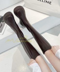 ロングブーツ | レディース ブーツ 秋冬 シューズ 靴 太ヒール チャンキーヒール 合皮ブーツ PUブーツ ロング靴 コスプレ くつ 後ろファスナー COS 大人