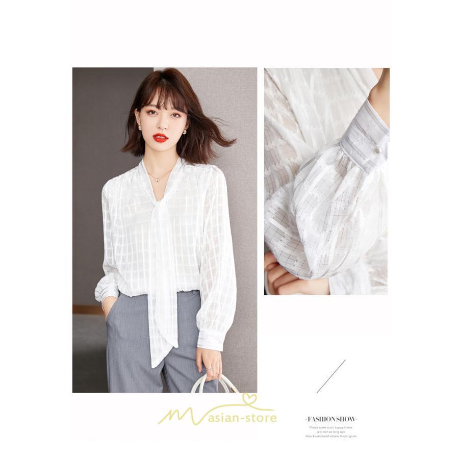 シャツ・ブラウス | ブラウス シャツ 秋 秋服 レディース 蝶結び チェック柄 春 秋 新作 シフォン 長袖 ゆったり 可愛い キレイめ エレガント おしゃれ お出かけ 通勤 カジュアル