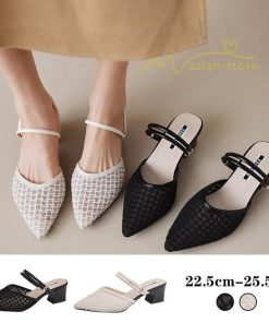 サンダル ミュール | チャンキーヒール サンダル レディース ミュール 2way パンプス 靴 春夏 疲れにくい 美脚 ミュールパンプスサンダル ポインテッドトゥ かかとなしパンプス