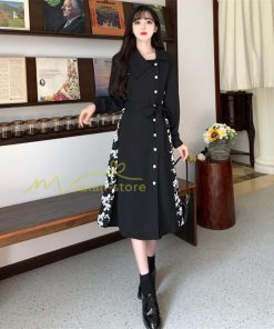 マキシ | ロングワンピース 秋物 レディース ミモレ丈 Aラインワンピース 切り替え フェイク レイヤード風 シャツワンピ お呼ばれワンピース 30代40代 着やせ 重ね着風