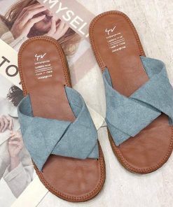 サンダル | ぺたんこレディース フラット クロスストラップコンフォート ビーチスエ−ド調 スリッパ