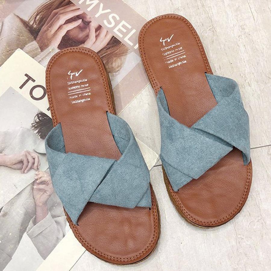 サンダル | ぺたんこレディース フラット クロスストラップコンフォート ビーチスエ−ド調 スリッパ