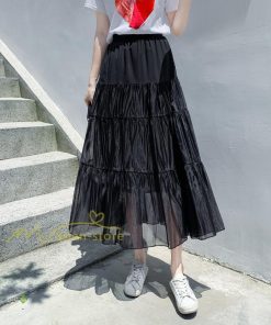 スカート | レディース チュール春夏 コーデ ウエストゴム ロングフレア着痩せ 通勤 カジュアル ドッキング プリーツ通学
