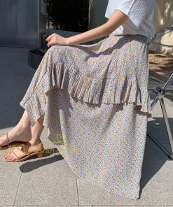 スカート | シフォンスカートマキシスカートフレアシフォンマキシ丈スカート夏 リゾートウエストゴムロングスカート結婚式 20代30代40代50代 カジュアル 不規則