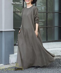 マキシ | ゆるワンピース 無地 マキシワンピース クルーネック カジュアル 長袖ワンピース ゆったり 体型カバー ワンピース フレア 秋コーデ 30代40代50代 大きいサイズ