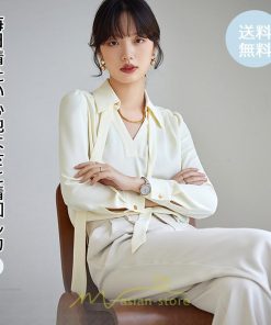 シャツ・ブラウス | ブラウス レディース シャツ トップス Vネック 長袖シャツ 無地 オフィス カジュアル おしゃれ シフォン 着痩せ OL リボン 通勤 20代30代40代50代
