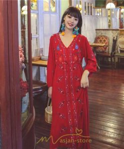 マキシ | ワンピース レディース ロングワンピース ロング丈 マキシ丈 綿麻 長袖 Vネック 花柄 体型カバー ゆったり ゆるっとワンピース リネン 夏 シンプル 秋 かわいい