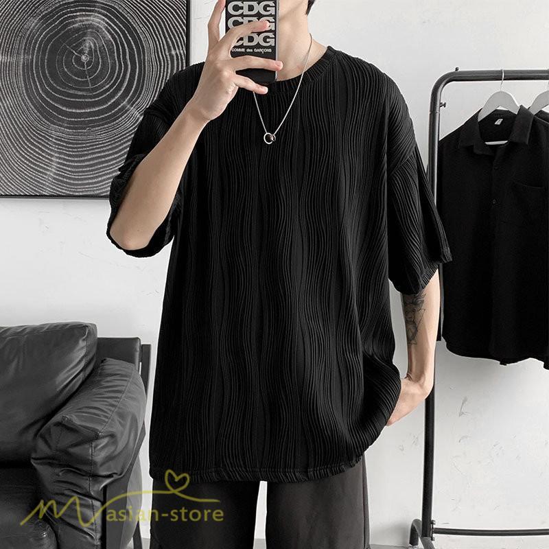 Tシャツ | Tシャツ メンズ カットソー 半袖丸首 シンプル ストライプ 夏新作 カッコウイイ メンズスタイル 上品 半袖 白 カジュアル 黒 クルーネック