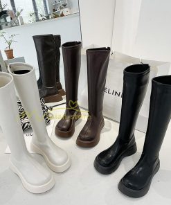 ロングブーツ | レディース ブーツ 秋冬 シューズ 靴 太ヒール チャンキーヒール 合皮ブーツ PUブーツ ロング靴 コスプレ くつ 後ろファスナー COS 大人