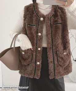 ベスト | ファーレディース 秋冬 ショート丈 アウター ジレ 羽織り 前開き ボタン カーディガン ノーカラー 袖なし 送料無料 コーデ フェイクファー