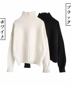ニット・セーター | ニット カットソー セーター レディース ハイネック ショート丈トップス 長袖 プルオーバー 柔らか 防寒 インナー アウター スリム 真空 黒 暖か ふんわり 白