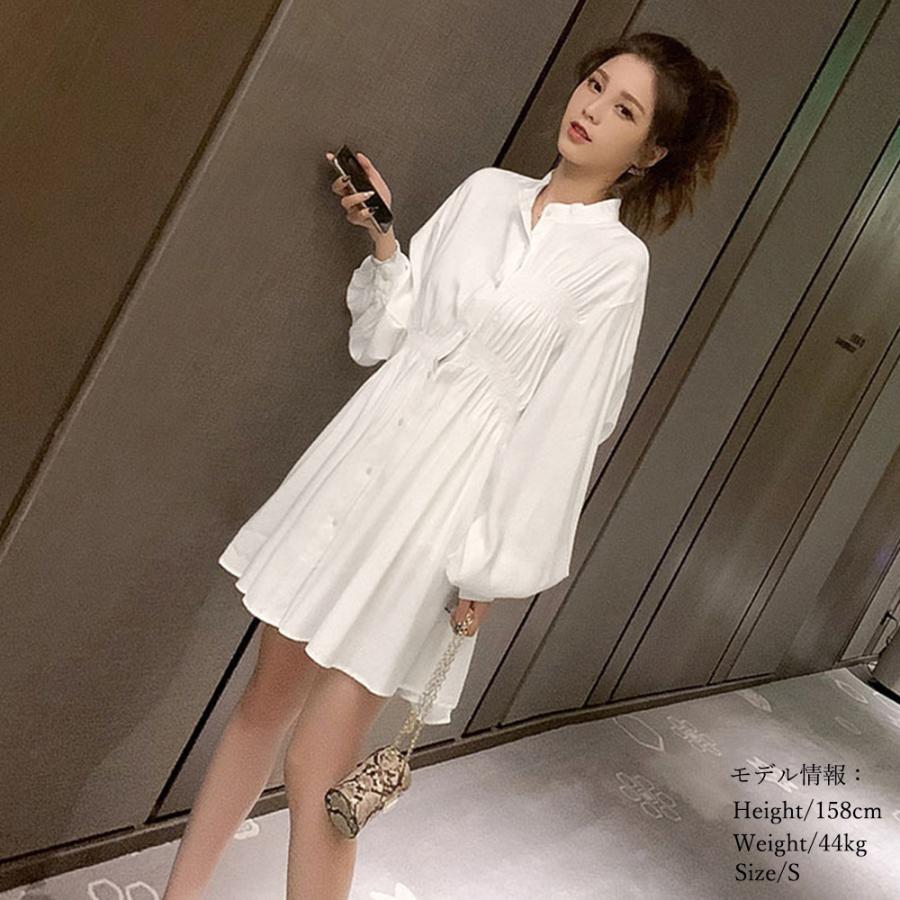シャツ・ブラウス | レディース 春夏長袖 チュニックワンピ シャツブラウス 白 シャツワンピース ウエストマーク ミニワンピース