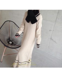 在庫ある | 短納期ロングニットワンピース ロングワンピ カットソー 長袖 トップス Vネック ゆったりセーターニット 体型カバー OL ストレートニットワンピ 通学通勤