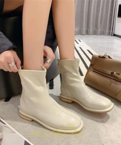 ショートブーツ | ブーツ レディース グランドトゥ 痛くない 歩きやすい 疲れない 滑りにくい 履きやすい ブラック オフホワイト カーキ ブラウン 22.5cm-25cm 黒