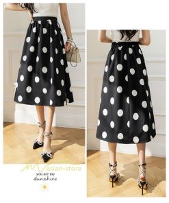スカート | ロング丈フレアウエストゴム レディース 春夏 体型カバー ドット柄 フェミニン デイリー 通勤通学 着痩せ 着回し カジュアル お出かけ 20代30代40代