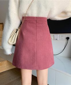 タイトスカート | ミニスリット入り Aラインスカート コーデュロイ ハイウエスト 台形美脚 スカート