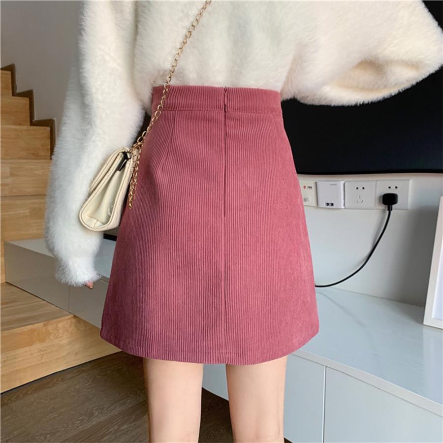 タイトスカート | ミニスリット入り Aラインスカート コーデュロイ ハイウエスト 台形美脚 スカート