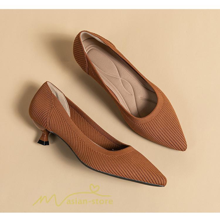 パンプス | ニット26.5cm 大きいサイズレディース 靴 9カラー リブニット 無地 柔らか 歩きやすい スリッポン 履きやすい 痛くない 走れる