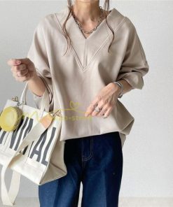 ｔシャツ・カットソー | 長袖Tシャツ レディース トップス ドルマンスリーブ Vネック 30代40代 無地 大人 切り替え ブラウスシャツ Tシャツ 長Ｔ 可愛い 体型カバー