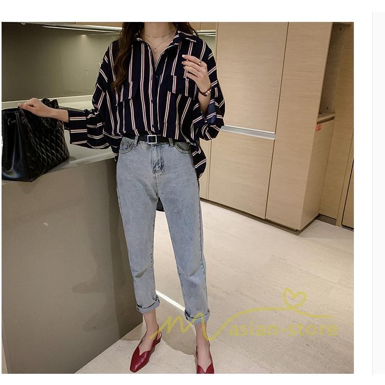 在庫ある | 短納期シャツレディースブラウス ビジネスカジュアルゆったりシャツトップス フォーマルシャツ オフィスブラウス ストライプ 薄手 通学通勤 春夏衣装 着痩せ