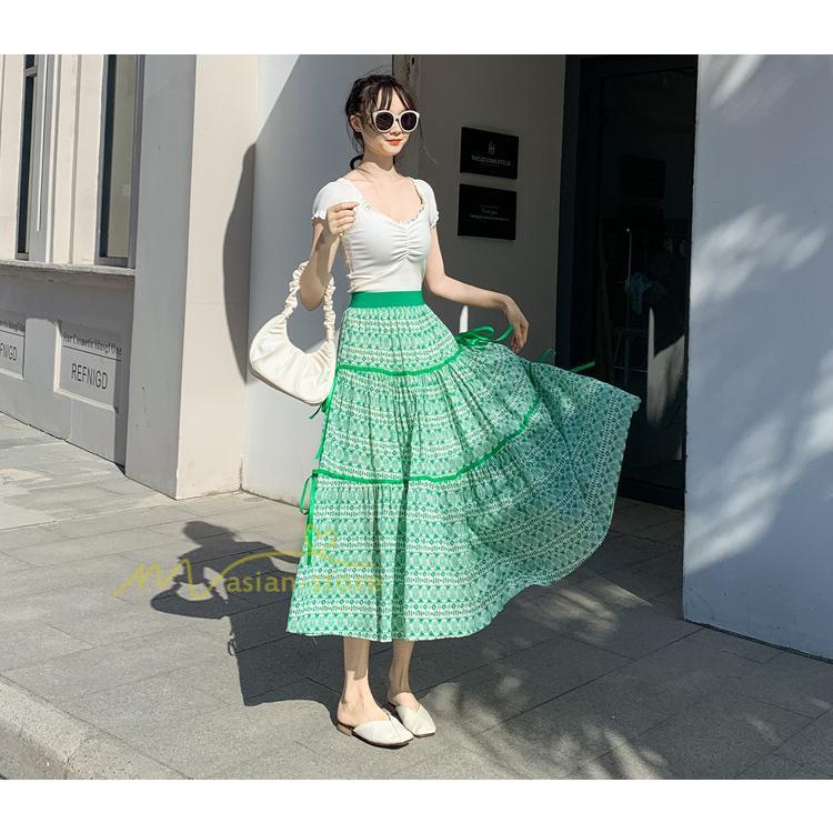 スカート | フレアロングレデイース リネンウエストゴム 綿麻混 マキシマキシ レトロ風 体型カバー リゾート 夏物