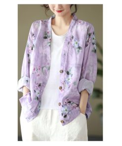 カーディガン | 麻混 レディース 花柄 初秋 リネン カジュアル Vネック 長袖 羽織 きれいめ 春 夏 秋 薄手 おしゃれ 40代50代 ゆったり 20代30代 大きいサイズ