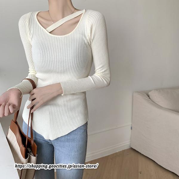 ニット・セーター | カットソー ニット レディース リブニット 長袖 秋冬 春 トップス スリム ストレッチ インナー 無地 通学通勤 着痩せ プルオーバー 長袖カットソー 長袖ニット