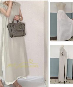 マキシ | 夏ワンピース 秋スカート レディース 秋物 夏服 ロングワンピース ロングスカート プリーツスカート 無地 ウエストゴム 2点セット セットアップ ゆったり