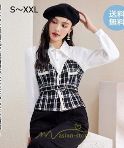 シャツ・ブラウス | ブラウス シャツ 切り替え レイヤード風 重ね着風 チェック柄 レディース 春秋  ゆったり 長袖 カジュアル 通勤 20代30代40代50代 きれいめ オシャレ