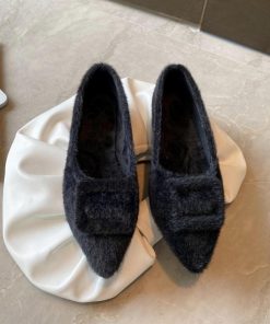 ショートブーツ | もこもこ温かい パンプス 綿毛 靴 ぺたんこ靴 大人 シューズ レディース 通勤 浅口