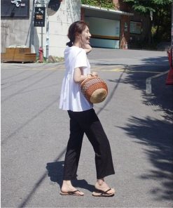 ｔシャツ・カットソー | Tシャツ レディース トップス 夏 半袖 可愛い 無地 切り替え 後ろプリーツ 黒 プルオーバー 体型カバー シンプル OL 大人 夏服 サマー