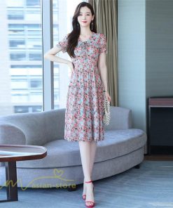 ミディアム | ワンピース レディース Aライン カジュアル Vネック サマー 半袖 ひざ丈 ミディアムワンピース 大きいサイズ 上品 花柄 着痩せ サマーワンピース 夏服