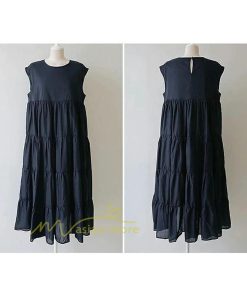 マキシ | ワンピース Aラインノースリーブマキシ丈ワンピース ビッグシルエット 無地 レディース ロング丈 体型カバー カジュアル 麻 綿 ゆったり 20代30代40代