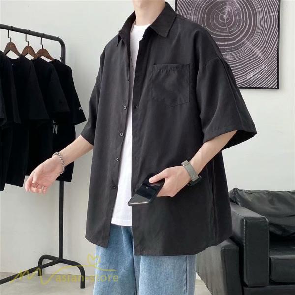 シャツ | 半袖 着痩せ 日常 おしゃれ カジュアル 韓国風 無地 新作 2021 夏コーデ ライトアウター ポケット 通勤通学 トップス ワイドゆったり 人気 上品