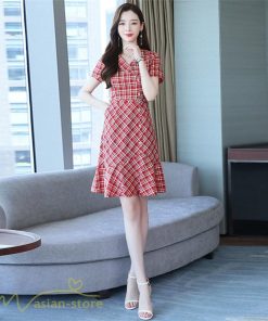 ミディアム | ワンピース チェック柄 レディース 膝丈 カジュアルワンピース Aライン フレア おしゃれ 上品 大きいサイズ きれいめ 夏服 上品 サマーワンピース エレガント