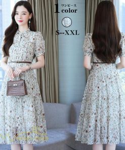 ミディアム | ワンピース レディース 着痩せ Aラインワンピース サマーワンピース 春 夏 ミディアムワンピース 上品 大きいサイズ 花柄 フレア 上品 20代 30代 半袖 40代