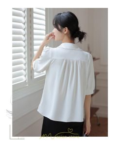 シャツ・ブラウス | ブラウス シャツ トップス レディース 春 夏 半袖 バブルスリーブ シフォン 柔らかい Vネック 着痩せ かわいい 上品 きれいめ エレガント オフィス フォーマル