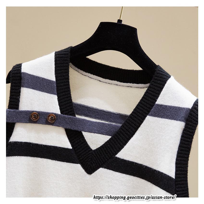 ベスト | ニットレディース トップス Vネック タンクトップ ノースリーブ 袖なし インナー ニット レイヤード風 20代30代 重ね着風 セーター 女ニット