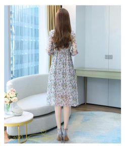 ミディアム | ワンピース 膝丈 花柄 きれいめ 5分袖 カジュアル Aラインスカート 上品 着痩せ ミディアムワンピース お出かけ シフォン 日常感 通気性 大人 エレガント