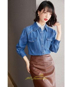 シャツ・ブラウス | デニムシャツ シャツ トップス レディース ブラウス デニム カジュアル レトロ風 通勤 通学 オシャレ キレイめ 上品 可愛い 秋服 ナチュラル 2022