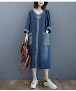 デニムワンピース | ワンピース 長袖 シャツワンピース デニムシャツ 無地 Aラインワンピ スリム 可愛い スリット ロングワンピ ワンピ ポケット 20代30代40代