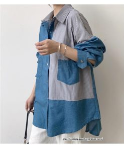 シャツ・ブラウス | ドッキングシャツ レディース 秋物 切替 デニムシャツ ライトアウター トップス 前後差 ゆったり 大きめ 長袖シャツ 20代40代 体型カバー 大人 通学通勤