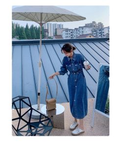 マキシ | デニムワンピース 秋 レディース ジャケット 羽織り ワンピース 長袖 腰着痩せ 女性美シルエット デニム 30代40代50代 ロング丈 オフィス 無地 秋コーデ