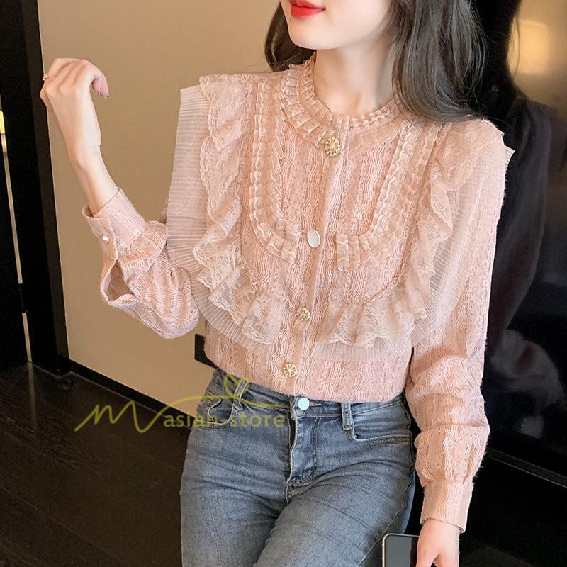 シャツ・ブラウス | ブラウス レディース きれいめ 春秋 40代 30代 長袖 カジュアルブラウス 可愛い おしゃれ 韓国風 通勤 着回し お出かけ エレガント 着痩せ 上品 レースシャツ