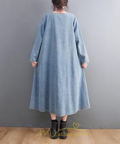 デニムワンピース | ワンピース デニム レディース 40代 ロング チュニック 長袖 ゆったり 大きいサイズ 体型カバー マタニティ お出かけ ポケット 秋 春