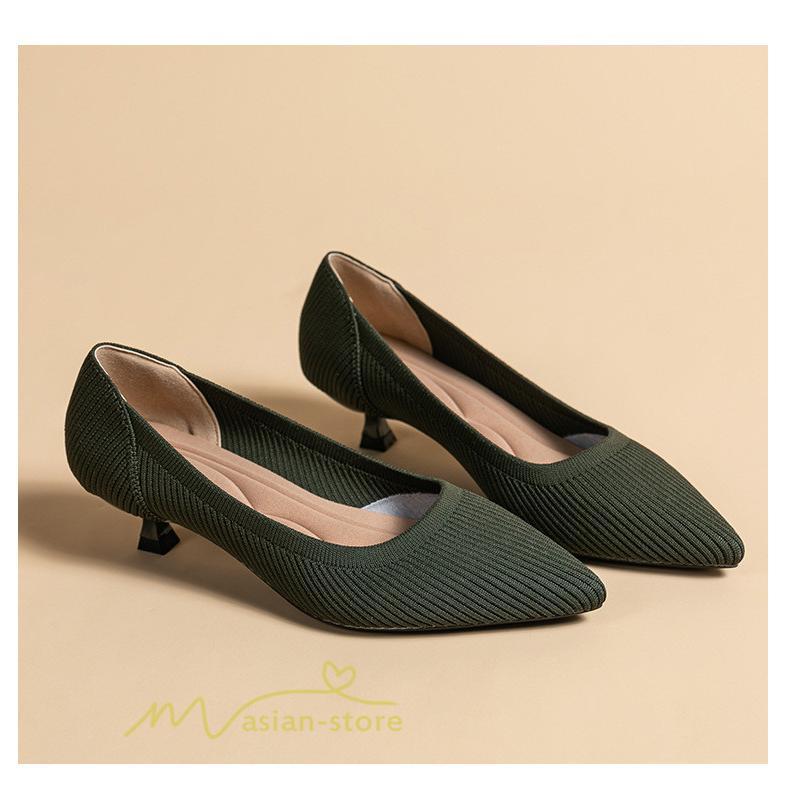 パンプス | ニット26.5cm 大きいサイズレディース 靴 9カラー リブニット 無地 柔らか 歩きやすい スリッポン 履きやすい 痛くない 走れる