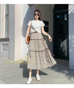 スカート | フレアロングレデイース リネンウエストゴム 綿麻混 マキシマキシ レトロ風 体型カバー リゾート 夏物