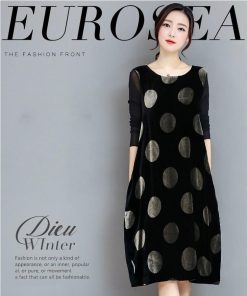 ミディアム | ワンピース 膝丈ワンピース 体型カバーワンピ 長袖 Aラインワンピース ゆったり カジュアル ドッド柄 通学通勤 オフィス M〜XXXL おしゃれ 2020春