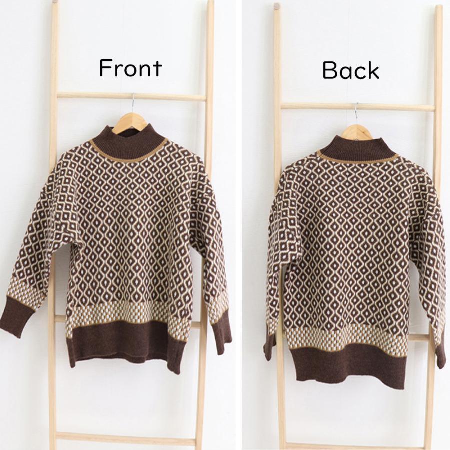 ニット・セーター | 配色ダイス柄ニットトップスハイネック